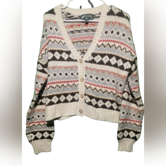 American Eagle Outfitters Cream and Brown Cardigan XS Oversized PTP 24 Length 22 - Picture 4 of 5